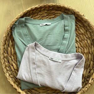 Zara Washed Effect T-Shirt with V-Neck Collar Bundle of 2